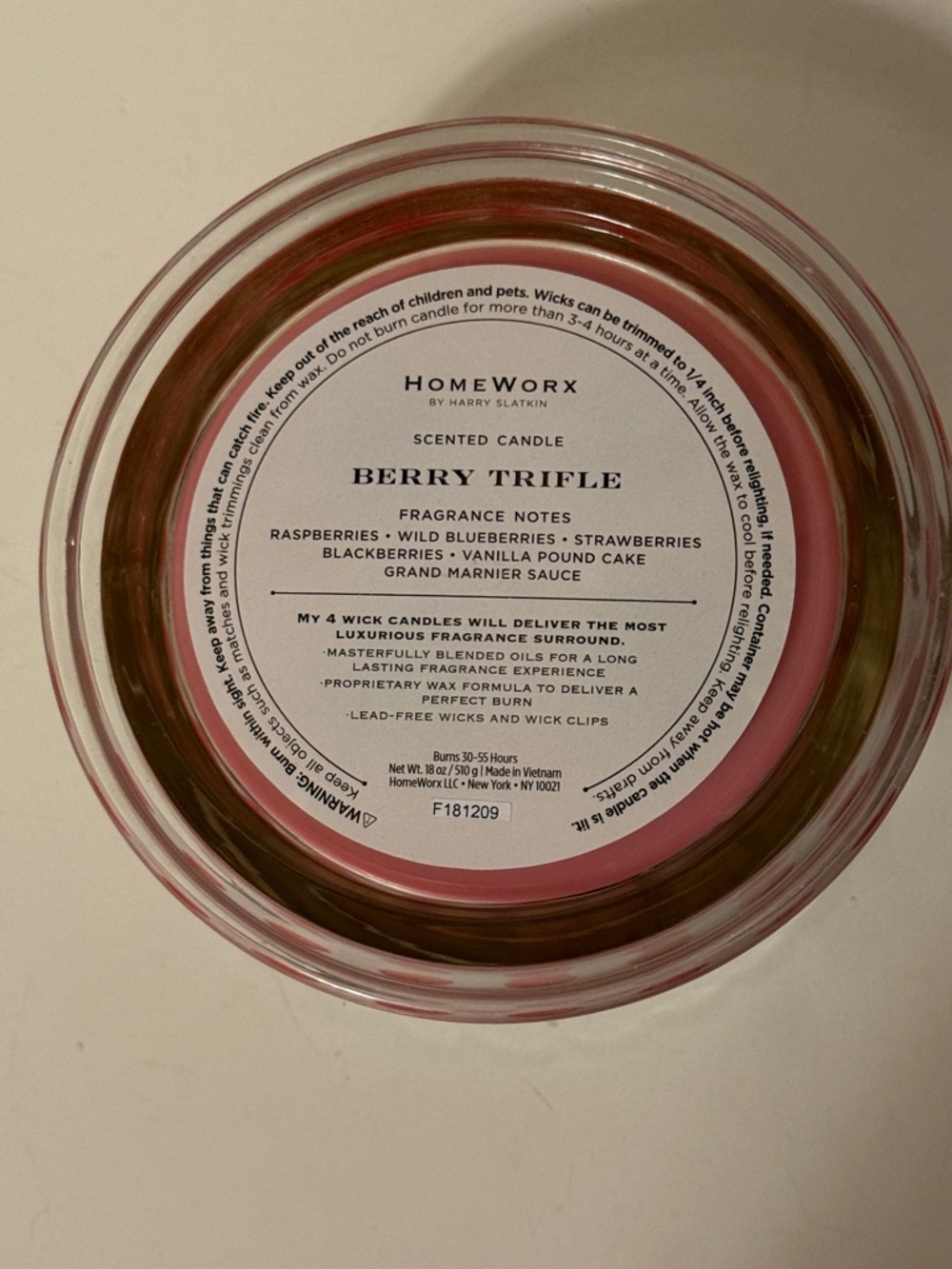 Homeworx 4 Wick Berry Trifle Scented Candle NEW - Picture 4 of 5